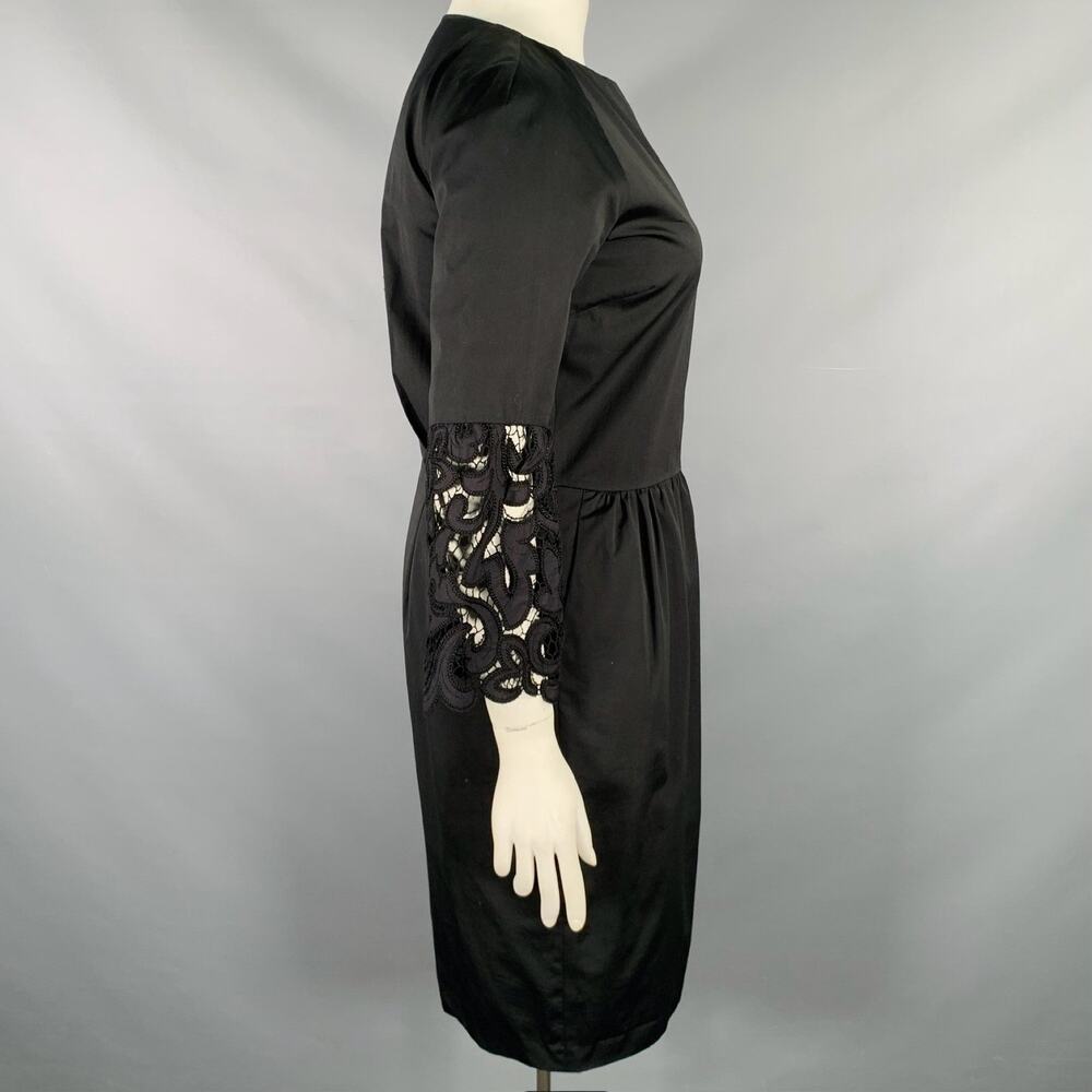 DRIES VAN NOTEN Size 10 Black Cotton Embroidered 3/4 Sleeves Dress - Picture 2 of 5